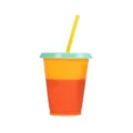 Gobelet en plastique réutilisable à changement de couleur avec couvercle et paille jaune - 16oz / Gobelet changeant de couleur 16 oz (orange)