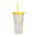 Konfetti Kunststoff-Trinkbecher mit gelbem Deckel und Strohhalm, bunter 710ml Becher. - Gold