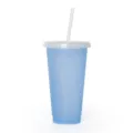 710ml Plastik Farbwechsel Becher Wiederverwendbare Kalte Tasse mit Strohhalm und Deckel - Blau