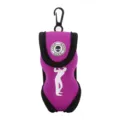 Lila Neopren Golfballtasche mit Karabiner und Totenkopf Golf Silhouette Design. - Lila