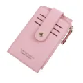 Rosa PU-Leder Kartenetui Brieftasche mit mehreren Fächern, Druckknopf und Reißverschluss. - Rosa