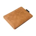 Brown PU leather card holder wallet with elastic pull tab, slim pocket card case for men. - Brown