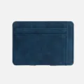 Blue frosted leather card holder minimalist slim pocket wallet for men credit card organizer case - Navy Blue