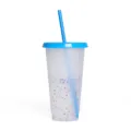 Farbwechselnder Plastikstrohbecher mit Konfetti Muster blauem Deckel 710ml Becher - Blau