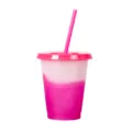 Gobelet en plastique fuchsia changeant de couleur avec paille et couvercle pour boissons fraîches - 16oz / Gobelet changeant de couleur 16 oz (transparent à rose)