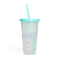 710ml Plastic Confetti Tumbler with Lid and Straw Reusable Cold Cup for Coffee and Milk Tea - Green