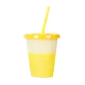 Gobelet en plastique à changement de couleur jaune dégradé avec paille pour boissons - 16oz / Gobelet changeant de couleur 16 oz (transparent à jaune)
