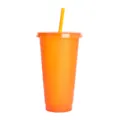 Gobelet à paille changeant de couleur orange vif pailleté en plastique PP à couche unique - Gobelet à paillettes orange de Noël 24 oz