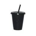 Gobelet noir en plastique pailleté avec paille et couvercle, grand gobelet élégant. - Gobelet à paillettes noir 16 oz