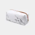 Weiß Marmor Muster Kosmetiktasche PU Leder Make up Etui mit Roségold Reißverschluss Reise Organizer - Weiß