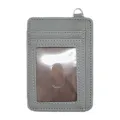 Graues PU-Leder Mini Kartenetui mit Sichtfenster und Metallring, schlankes Portemonnaie. - Grau
