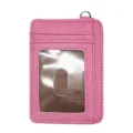 Rosa PU Leder Kartenetui, Mini minimalistische schmale Geldbörse mit klarem ID Fenster und Ring. - Rosa