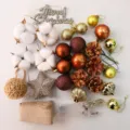 DIY Christmas tree decoration accessory set including pine cones, cotton bolls and baubles. - Brown Cotton (60cm)