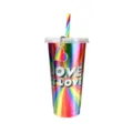 Gobelet en plastique laser arc-en-ciel 24oz avec paille et porte-clés cœur, tasse réutilisable stylée. - Simple Sans Boîte / Transparent