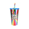 Gobelet Laser Arc-en-ciel 24oz avec Couvercle Paille Porte-clés Cœur Tasse en Plastique - Simple Sans Boîte / Bleu