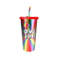 24oz Regenbogen Laser Becher Kunststoff Wasserbecher mit Strohhalm und Herz Anhänger. - Einzeln Ohne Box / Rot