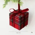 Weihnachtskarrierte Geschenkbox zum Aufhängen rote Samtschleife Schaumstoff Anhänger Baum - Rot-karierte Geschenkpäckchen