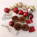 Mini Christmas tree decoration kit DIY accessories set with pine cones and baubles. - Red Acorn 45cm