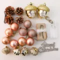 Mini Christmas tree decoration kit DIY desktop ornament set with pinecones baubles - Golden Acorn 45CM