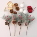 Christmas DIY decoration kit featuring glowing wooden house, pine cones, berries, and ribbons. - Berry (60CM)