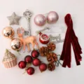 DIY Christmas tree decoration set miniature ornaments red gold pinecones deer baubles - Burgundy Elk 45cm