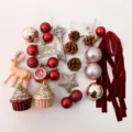 Mini Christmas tree decoration set red baubles pinecones DIY festive craft accessories - Burgundy Elk 60cm