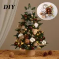 DIY mini Christmas tree set desktop holiday decoration ornament material kit with warm lights - Champagne Elk 45cm