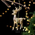 Ornement de sapin de noël en renne géométrique doré, pendentif de décoration acrylique. - Renne 3D doré