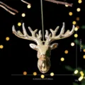 Or acrylique cerf tête arbre de Noël suspendu ornement fête décoration pendentif - Tête de cerf 3D dorée