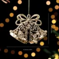 Goldener Weihnachtsglocken Hängeornament mit Schleife und Strass für weihnachtliche Deko - Goldene 3D-Doppelglocken