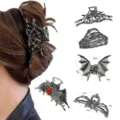 Gotische Legierung Haarkralle Clip Set, dunkles Spinnennetz und Fledermaus Flügel Design. - Gemischtes Gotik-Set 1 / 5er-Pack / Mehrfarbig