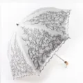 Elegant white lace embroidery sun umbrella with wooden handle for women UV protection. - Radius: 52cm * 8K / Silver Gray