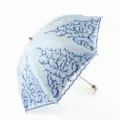 Light blue embroidered sun umbrella with floral lace design and solid wood handle for women. - Radius: 52cm * 8K / Sapphire Blue