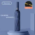 Navy blue 24 ribs automatic folding umbrella with double-bone stand for sunny and rainy days. - Navy Blue