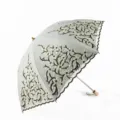 Light grey embroidered sun umbrella with elegant floral lace design and solid wood handle. - Radius: 52cm * 8K / Mint Green