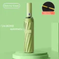 Matcha green 24-bone automatic folding umbrella with double-bone stand for sun and rain protection. - Matcha Green