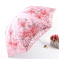 Pink lace embroidered folding umbrella, double layer UV protection sun umbrella, cute style. - Pink