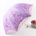 Purple lace embroidery folding umbrella UV protection sunny and rainy three fold parasol - Purple