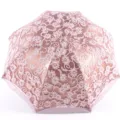Pink floral lace folding umbrella with anti-UV black coating, elegant sun and rain parasol. - Pink