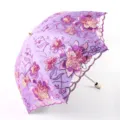 Purple lace embroidery double layer folding sun umbrella UV protection rain parasol chic - 50cm * 8K Umbrellas / Purple