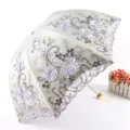 Elegant white lace embroidered folding sun umbrella UV protection floral parasol for women. - Gray