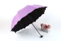Purple folding umbrella with black UV protection coating and elegant floral pattern. - Radius: 55cm * 8K Umbrellas / Purple