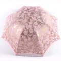 Three-fold embroidered lace sun umbrella with UV protection, elegant pink floral design for women. - Purple