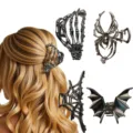 Gothic metal hair claw clip set, vintage skeleton hand spider bat shark clip for women. - Mixed Dark Style