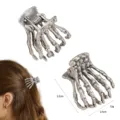 Gothic skeleton hand hair claw clip silver metal vintage hair accessory for women styling - Retro Silver