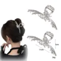 Gothic silver hair claw clip with butterfly cat eye stone, vintage metal shark clip for women. - Silver Lava Butterfly
