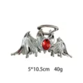 Gothic bat wing hair claw clip detail, metal shark clip with red crystal and halo decor. - Gothic Bat Wing Style with Red Gemstone (1182-18)