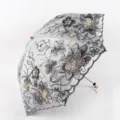 Elegant gray floral embroidered lace folding sun umbrella with UV protection and double layer design. - 50cm * 8K Umbrellas / Gray