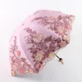 Pink floral embroidered three-fold lace parasol UV protection umbrella for women - Radius: 55cm*8k / Pink