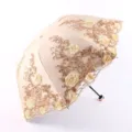 Elegant embroidered lace parasol with gold rose pattern, UV protection sun umbrella for women. - Radius: 55cm*8k / Yellow